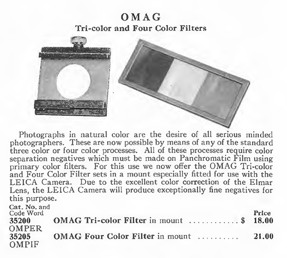 1930 E. Leitz NY OMAG Filter Catalog Description